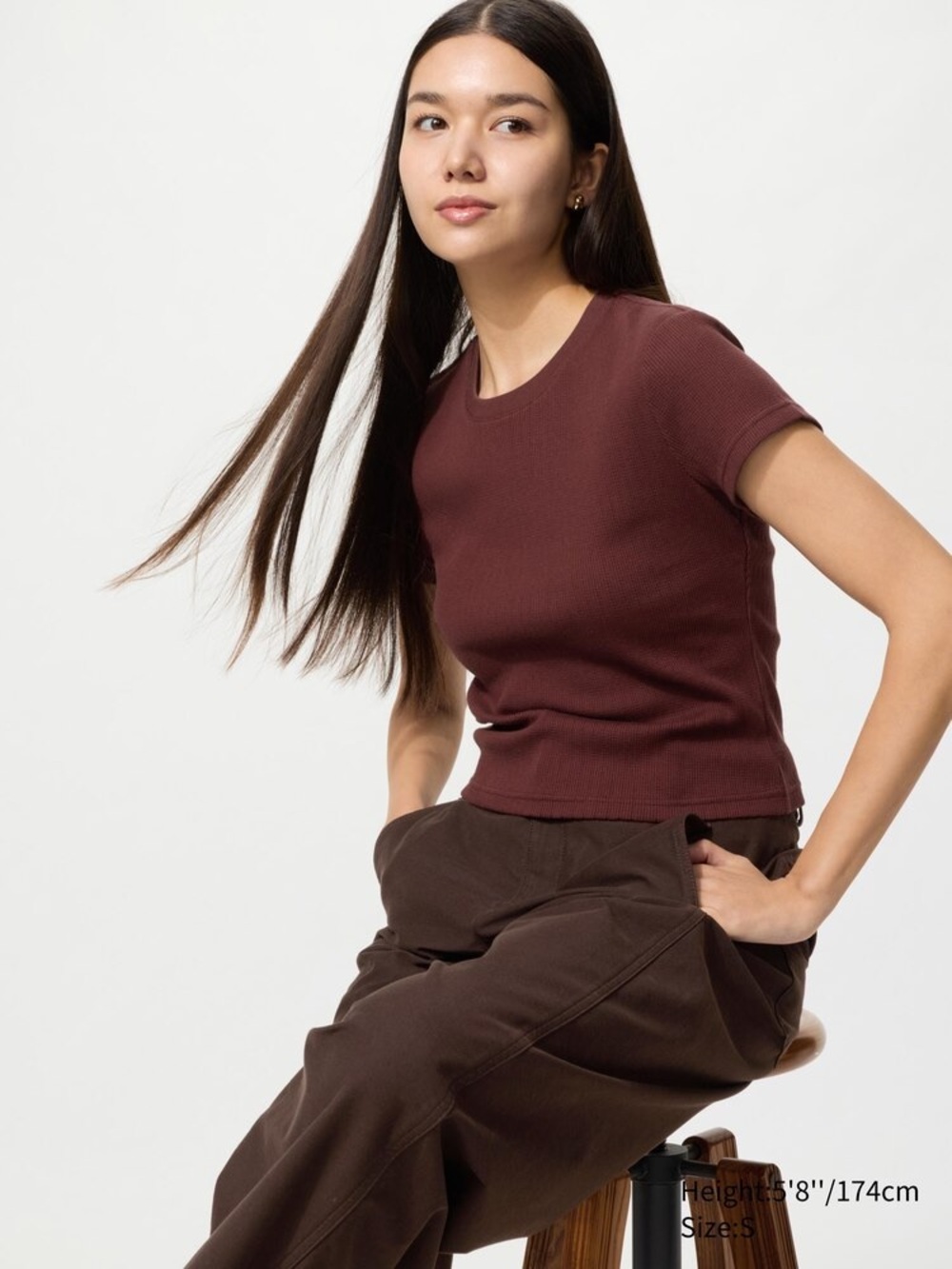 uniqlo Ribbed mini t-shirt dark brown M
